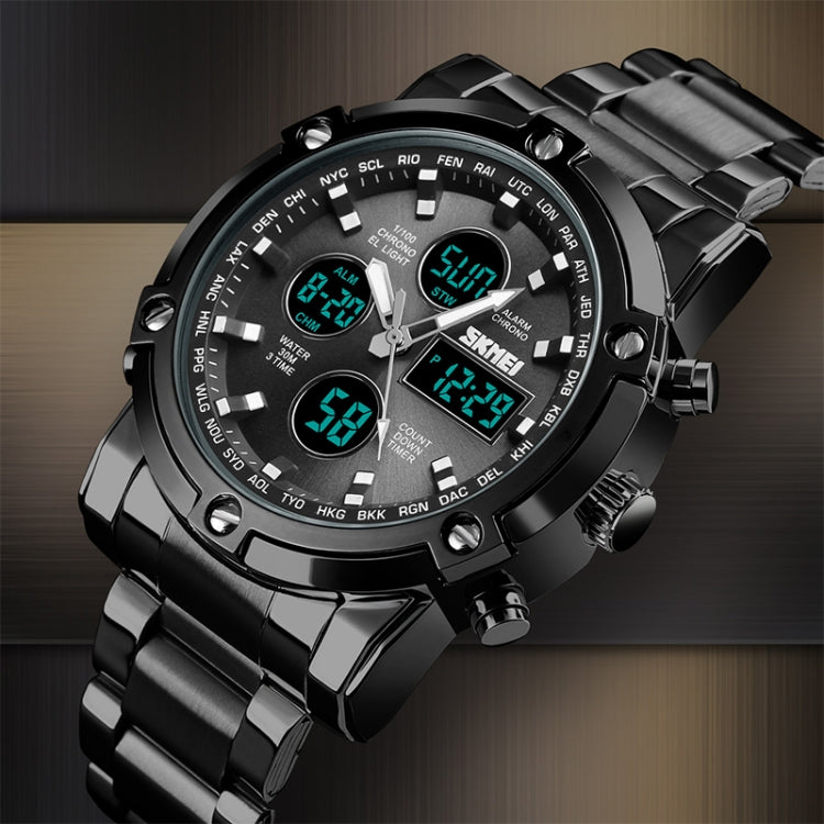 SKMEI 1389 Orologio digitale da uomo multifunzionale da uomo 30m Orologio da polso con quadrante grande impermeabile con cinturino in acciaio inossidabile, 1389 Black, 1389 Blue, 1389 Silver, 1389 Silver+Black