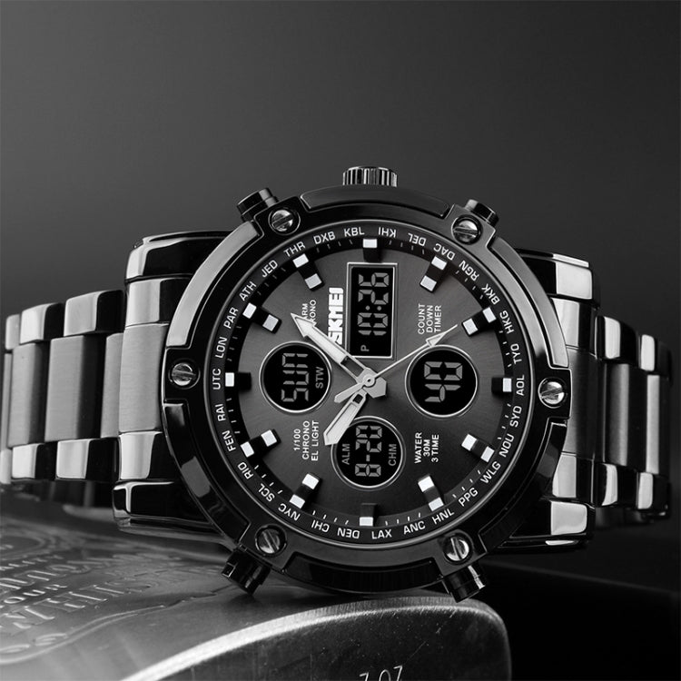 SKMEI 1389 Orologio digitale da uomo multifunzionale da uomo 30m Orologio da polso con quadrante grande impermeabile con cinturino in acciaio inossidabile, 1389 Black, 1389 Blue, 1389 Silver, 1389 Silver+Black