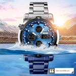 SKMEI 1389 Orologio digitale da uomo multifunzionale da uomo 30m Orologio da polso con quadrante grande impermeabile con cinturino in acciaio inossidabile, 1389 Black, 1389 Blue, 1389 Silver, 1389 Silver+Black