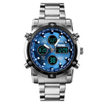 SKMEI 1389 Orologio digitale da uomo multifunzionale da uomo 30m Orologio da polso con quadrante grande impermeabile con cinturino in acciaio inossidabile, 1389 Black, 1389 Blue, 1389 Silver, 1389 Silver+Black