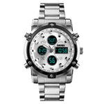 SKMEI 1389 Orologio digitale da uomo multifunzionale da uomo 30m Orologio da polso con quadrante grande impermeabile con cinturino in acciaio inossidabile, 1389 Black, 1389 Blue, 1389 Silver, 1389 Silver+Black