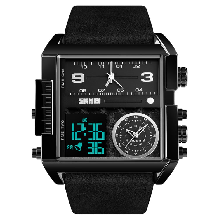 SKMEI 1391 Orologio digitale da uomo multifunzionale da uomo Orologio da polso con quadrante quadrato impermeabile da 30 m con cinturino in pelle