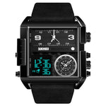 SKMEI 1391 Orologio digitale da uomo multifunzionale da uomo Orologio da polso con quadrante quadrato impermeabile da 30 m con cinturino in pelle