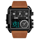 SKMEI 1391 Orologio digitale da uomo multifunzionale da uomo Orologio da polso con quadrante quadrato impermeabile da 30 m con cinturino in pelle