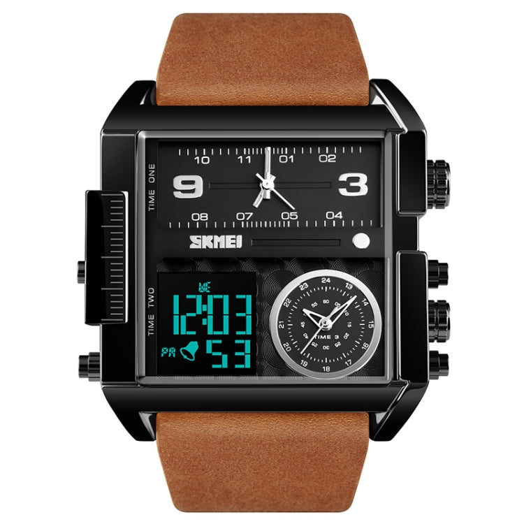 SKMEI 1391 Orologio digitale da uomo multifunzionale da uomo Orologio da polso con quadrante quadrato impermeabile da 30 m con cinturino in pelle