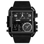 SKMEI 1391 Orologio digitale da uomo multifunzionale da uomo Orologio da polso con quadrante quadrato impermeabile da 30 m con cinturino in pelle