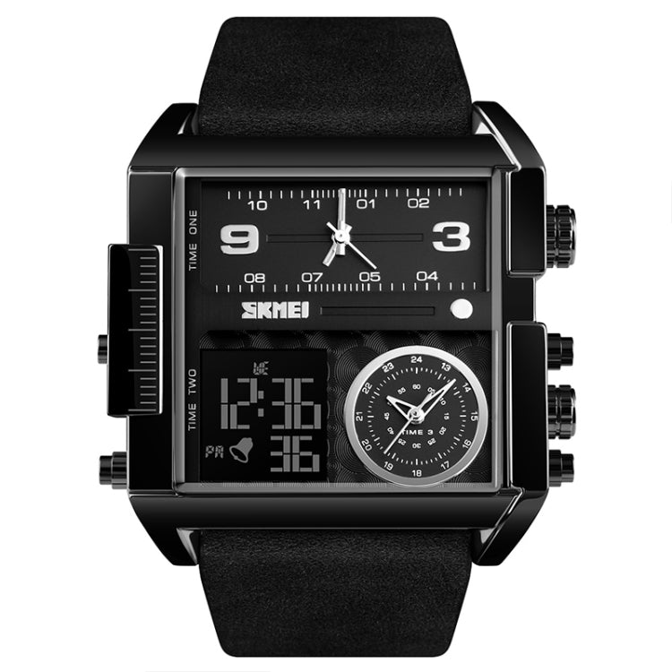 SKMEI 1391 Orologio digitale da uomo multifunzionale da uomo Orologio da polso con quadrante quadrato impermeabile da 30 m con cinturino in pelle
