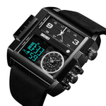 SKMEI 1391 Orologio digitale da uomo multifunzionale da uomo Orologio da polso con quadrante quadrato impermeabile da 30 m con cinturino in pelle