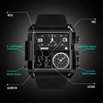 SKMEI 1391 Orologio digitale da uomo multifunzionale da uomo Orologio da polso con quadrante quadrato impermeabile da 30 m con cinturino in pelle