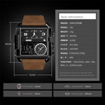 SKMEI 1391 Orologio digitale da uomo multifunzionale da uomo Orologio da polso con quadrante quadrato impermeabile da 30 m con cinturino in pelle