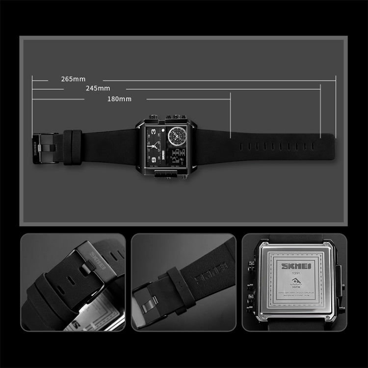 SKMEI 1391 Orologio digitale da uomo multifunzionale da uomo Orologio da polso con quadrante quadrato impermeabile da 30 m con cinturino in pelle