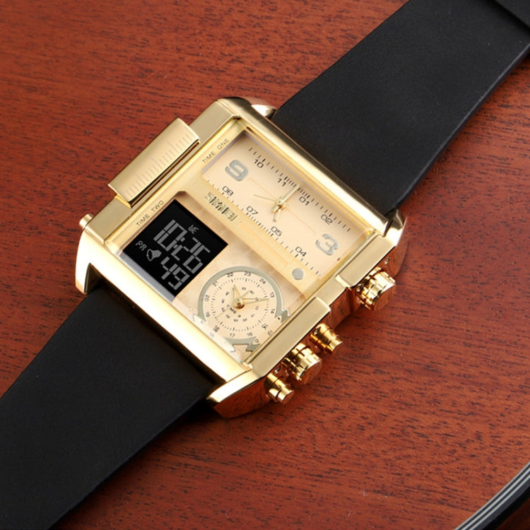 SKMEI 1391 Orologio digitale da uomo multifunzionale da uomo Orologio da polso con quadrante quadrato impermeabile da 30 m con cinturino in pelle