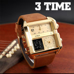 SKMEI 1391 Orologio digitale da uomo multifunzionale da uomo Orologio da polso con quadrante quadrato impermeabile da 30 m con cinturino in pelle