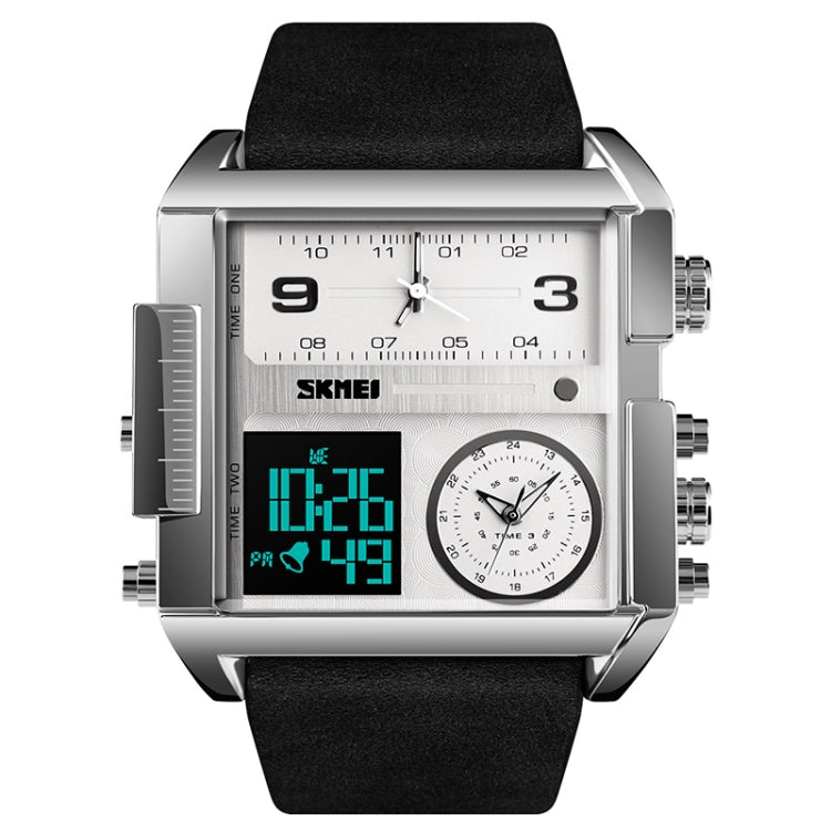SKMEI 1391 Orologio digitale da uomo multifunzionale da uomo Orologio da polso con quadrante quadrato impermeabile da 30 m con cinturino in pelle