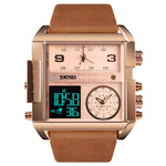 SKMEI 1391 Orologio digitale da uomo multifunzionale da uomo Orologio da polso con quadrante quadrato impermeabile da 30 m con cinturino in pelle