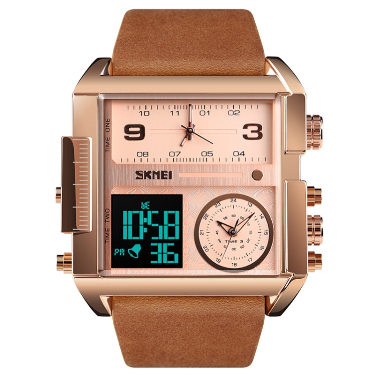 SKMEI 1391 Orologio digitale da uomo multifunzionale da uomo Orologio da polso con quadrante quadrato impermeabile da 30 m con cinturino in pelle