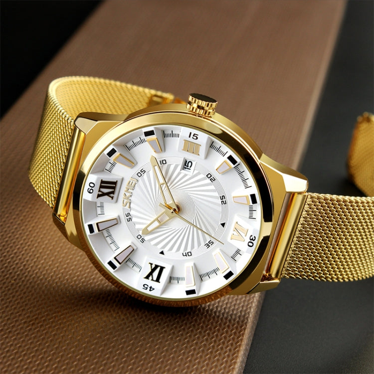 SKMEI 9166 Fashion Men Business Watch 30m Orologio da polso al quarzo in metallo impermeabile