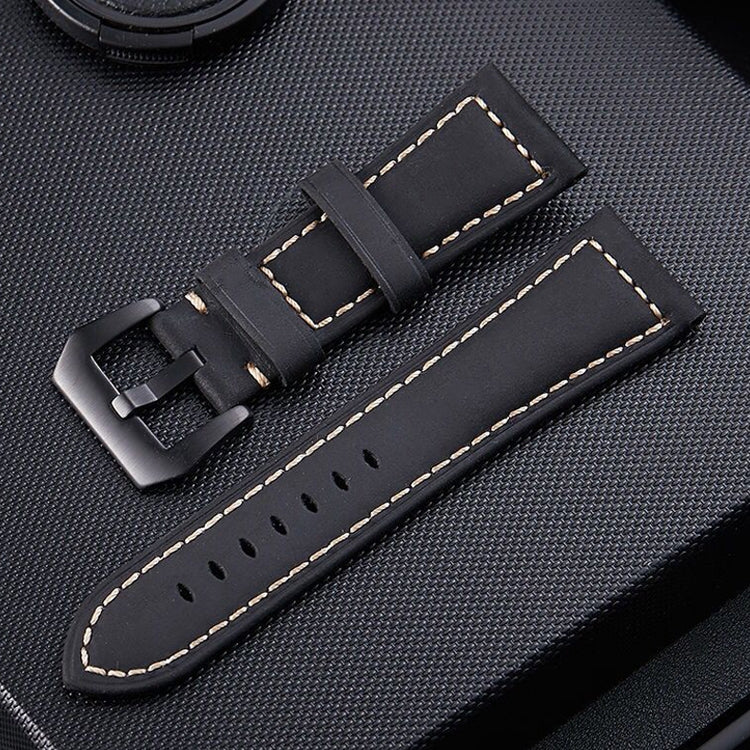 Cinturino in pelle per orologio con fibbia nera smerigliata strato Crazy Horse, dimensioni: 24 mm