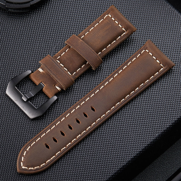 Cinturino in pelle per orologio con fibbia nera smerigliata strato Crazy Horse, dimensioni: 24 mm