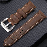 Cinturino in pelle per orologio con fibbia in argento smerigliato strato Crazy Horse, dimensioni: 24 mm