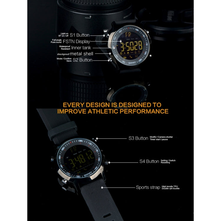 EX18 Smart Sports Watch FSTN Schermo intero Quadrante luminoso Cinturino in TPU ad alta resistenza, Conteggio passi di supporto / Calorie bruciate / Calendario Data / Bluetooth 4.0 / Promemoria chiamata in arrivo / Promemoria batteria scarica