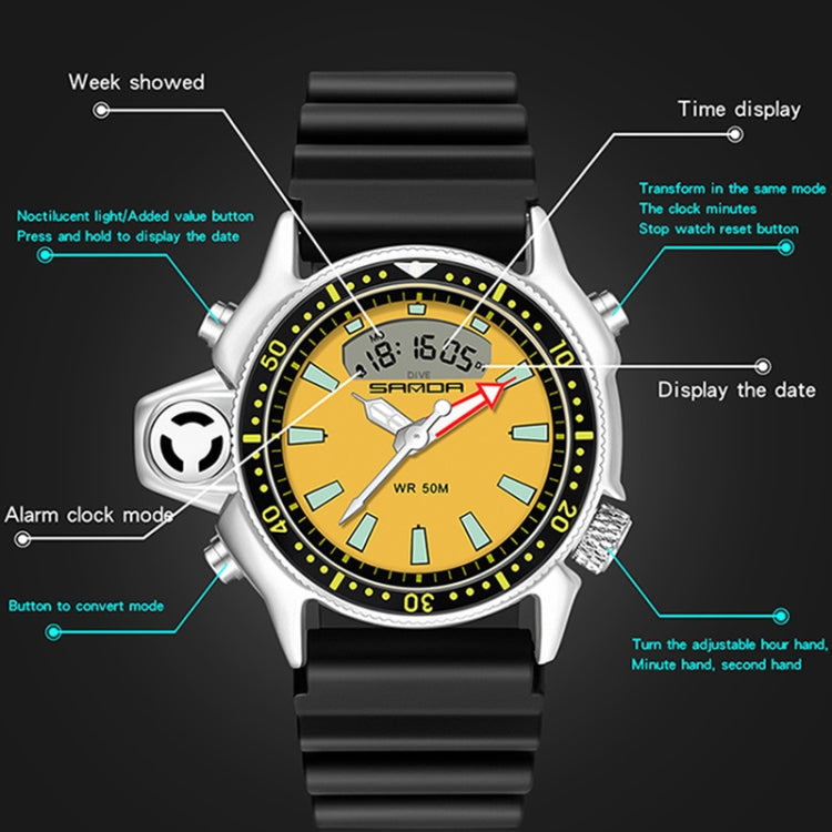 Orologio da polso digitale impermeabile SANDA 3008 da uomo multifunzionale per sport all'aria aperta nottilucenti da 50 m