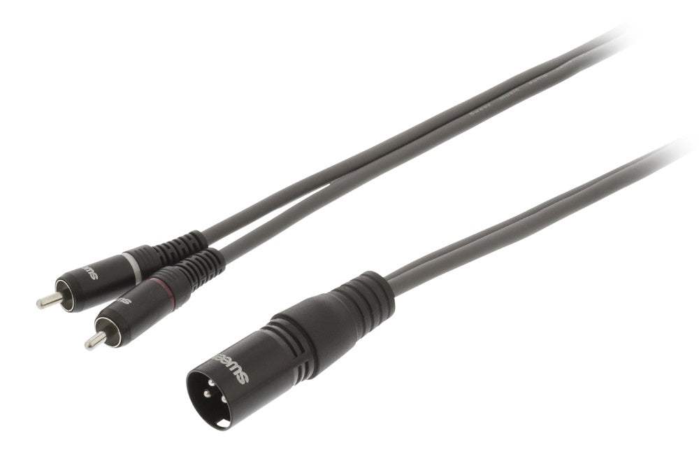 Cavo Stereo XLR 3p (M) - 2x RCA Maschio 3m Grigio Scuro