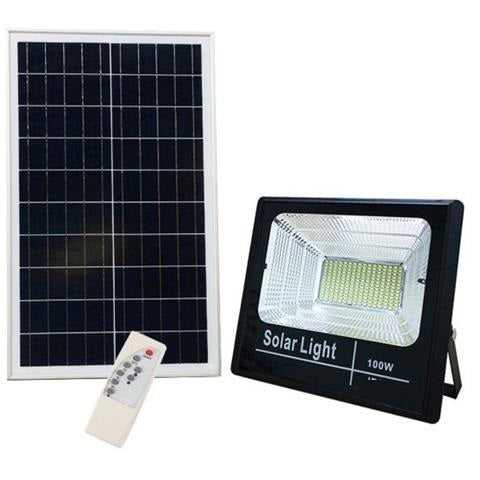 Kit faro LED dimmerabile 100W 6500K 7.000lm IP67 con pannello solare e telecomando