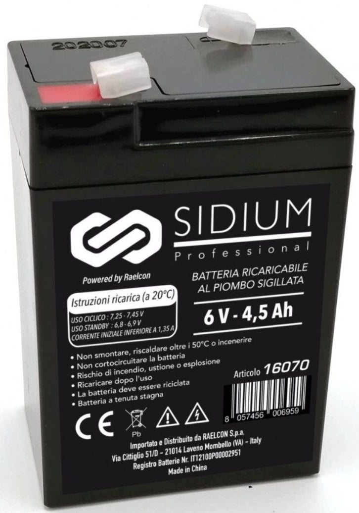 Batteria Ricaricabile al Piombo 6V 4.5AH - Sidium