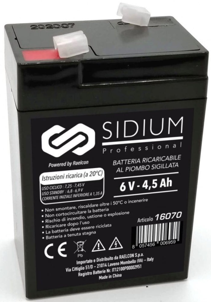 Batteria Ricaricabile al Piombo 6V 4.5AH - Sidium