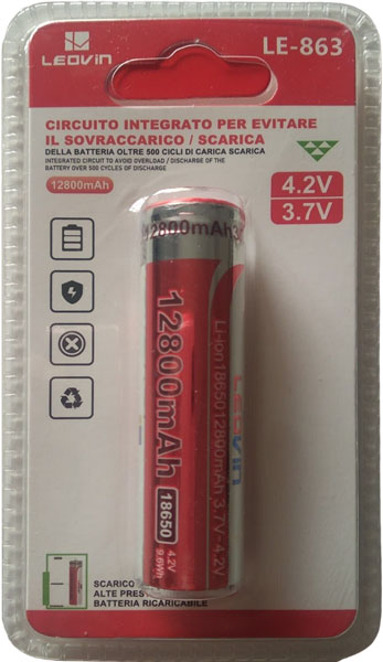 Batteria ricaricabile 4.2V 9.6Wh 12800mAh 18650 con terminali piatti