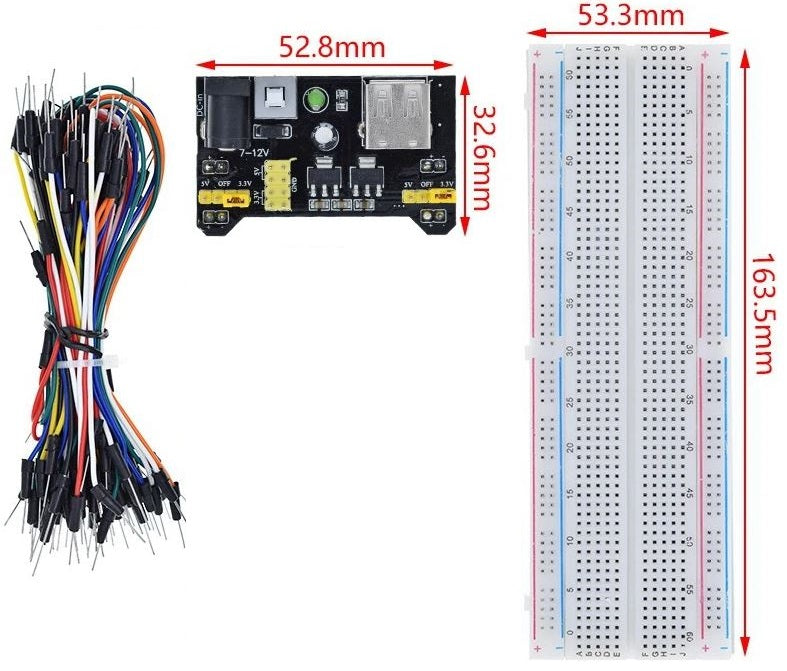Kit breadboard MB102 830 punti con cavi jumper e modulo di alimentazione WB1668