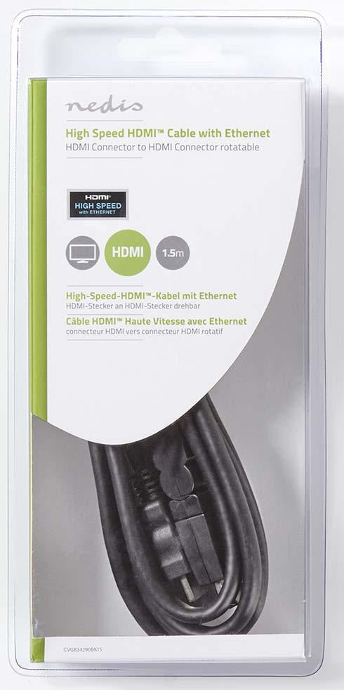 Cavo HDMI™ maschio ad alta velocità con Ethernet Connettore HDMI girevole 1,5m nero CVGB34290BK15 5412810289899 WB1680
