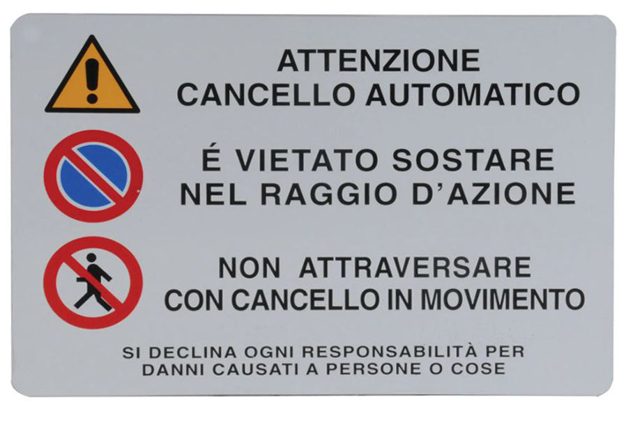 Cartello segnaletico per cancello automatico 30x20cm