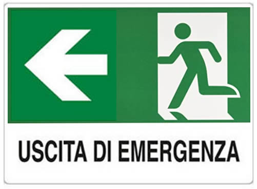 Cartello segnaletico uscita di emergenza con freccia a sinistra 30x20cm 8028814459597 WB1927