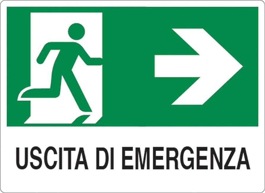 Cartello segnaletico uscita di emergenza con freccia a destra 30x20cm