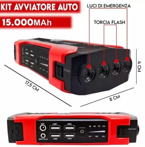Avviatore d'emergenza multifunzione per auto 15000mAh 7890204220051 Q-D1030 WB2405