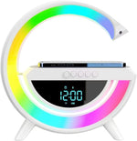 Lampada LED RGB Orologio/Radio FM/Bluetooth/AUX/scheda SD e ricarica wireless