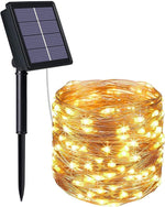 Striscia LED luce calda in filo di rame 10m 100 led con pannello solare