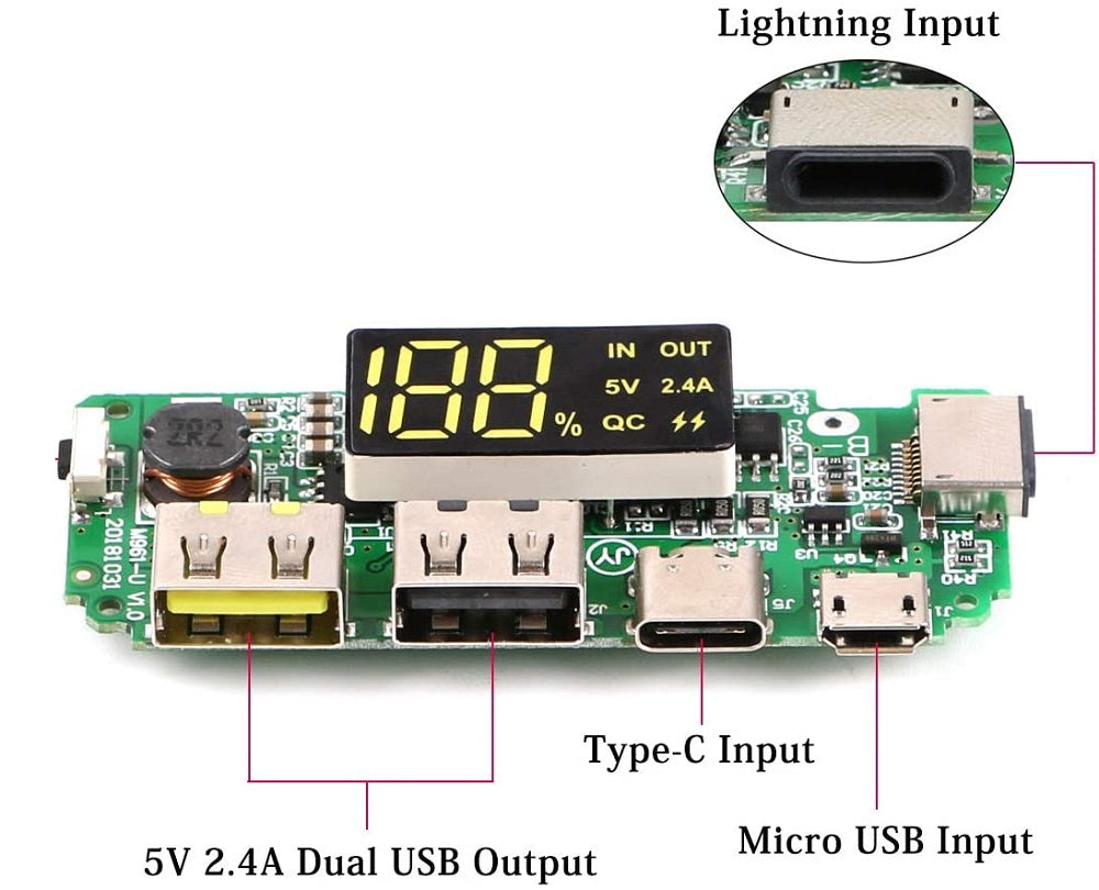 Modulo DualUSB 5V per batterie al litio 18650 con protezione da sovraccarico/cortocircuito WB344