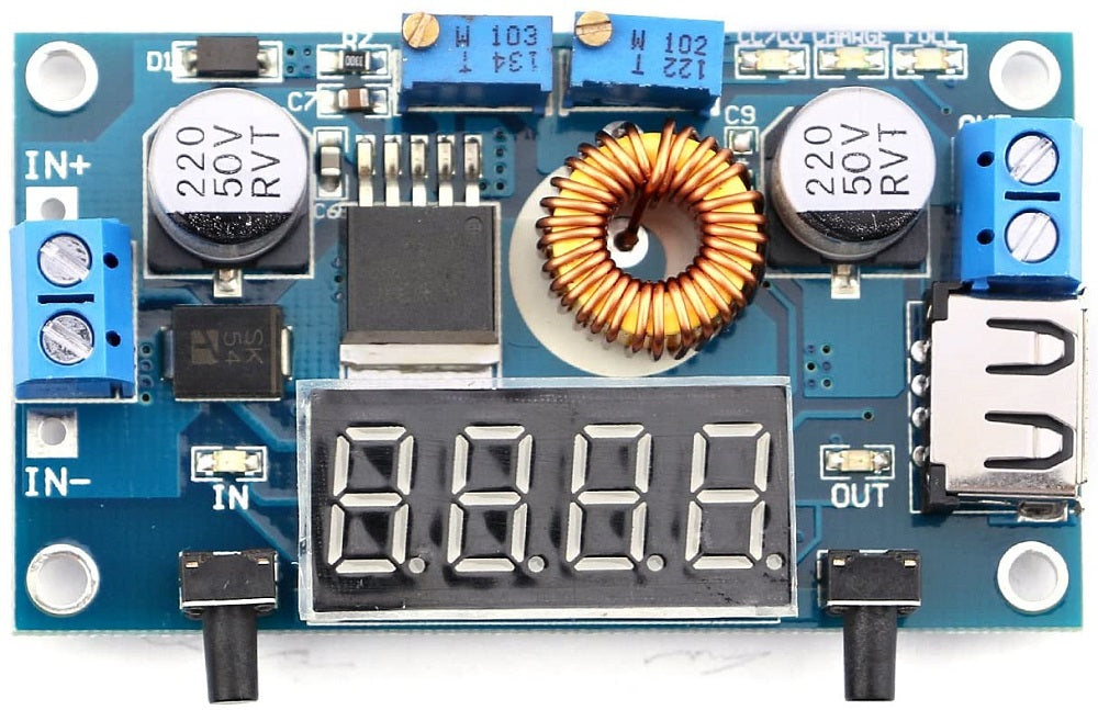 Regolatore di tensione da 5-36V a 1,25-32V DC con display e USB WB354