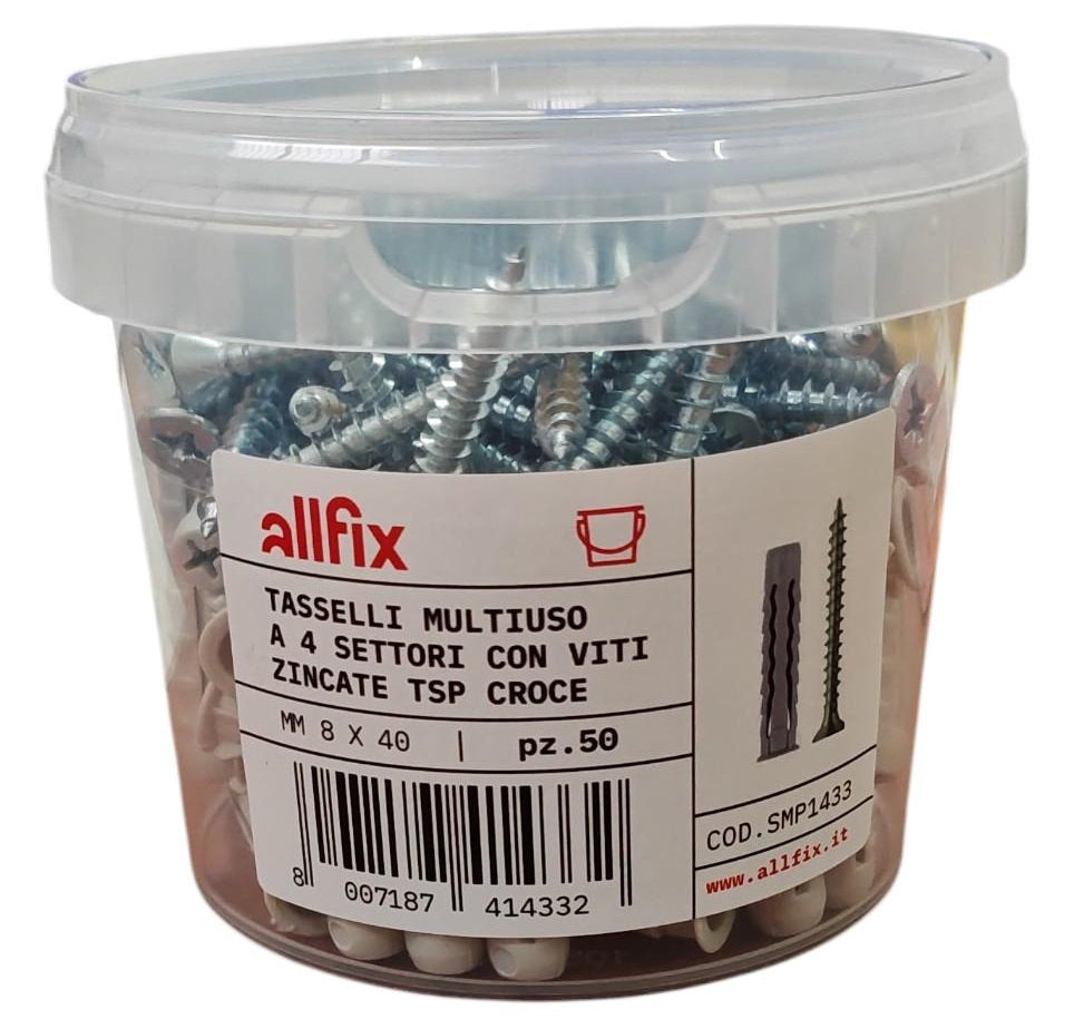 Tasselli multiuso F4V a 4 settori in nylon con vite TSP croce 8x40mm - 50 pezzi 8007187414332 SMP1433 WB666