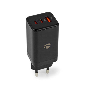 Wall Charger | 65 W | GaN | PD3.0 18W / PD3.0 20W / PD3.0 27W / PD3.0 36W / PD3.0 45W / PD3.0 60W / PD3.0 65W / QC3.0 | Quick charge feature | 3.0 / 3.25 A | Number of outputs: 3 | USB-A / 2x USB-C™ | Automatic Voltage Selection | Black