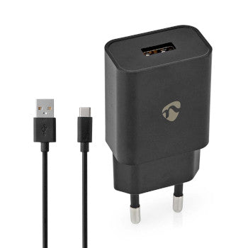 Wall Charger | 12 W | Quick charge feature | 1x 2.4 A | Number of outputs: 1 | USB-A | USB Type-C™ (Loose) Cable | 1.00 m | Single Voltage Output | Black