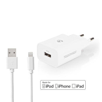 Wall Charger | 12W | Quick charge feature | 1x 2.4 A | Number of outputs: 1 | USB-A | Lightning 8-Pin (Loose) Cable | 1.00 m | Single Voltage Output | White