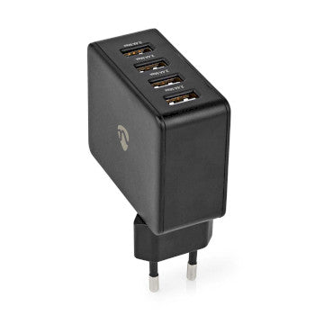 Wall Charger | 24W | Quick charge feature | 4x 2.4A | Number of outputs: 4 | 4x USB-A | No Cable Included | Single Voltage Output | Black