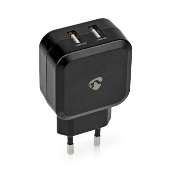 Wall Charger | 24W | Quick charge feature | 2x 2.4 A | Number of outputs: 2 | 2x USB-A | No Cable Included | Single Voltage Output | Black