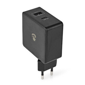 Wall Charger | 57W | PD3.0 45W | Quick charge feature | 2.25 / 2.4 / 3.0 A | Number of outputs: 2 | USB-A / USB-C™ | No Cable Included | Automatic Voltage Selection | Black