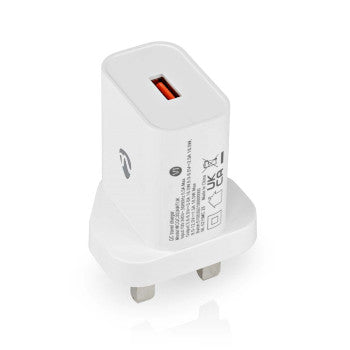 Wall Charger | 18W | QC3.0 | Quick charge feature | 3.0 A | Number of outputs: 1 | USB-A | Automatic Voltage Selection | White