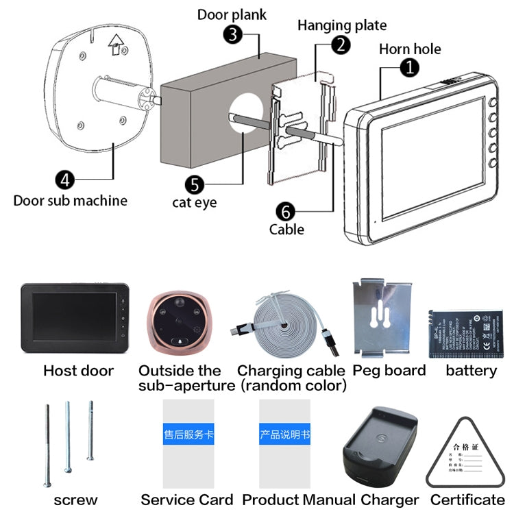 M4300A Schermo da 4,3 pollici Videocamera da 3,0 MP Campanello intelligente, supporto scheda TF (massimo 32 GB) rilevamento del movimento e visione notturna a infrarossi, M4300A